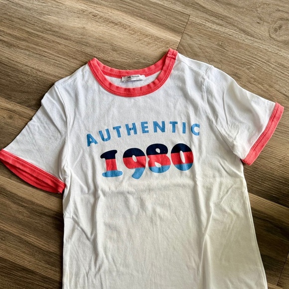 Zara "Authentic 1980" Retro Ringer Tee | Red Trim Vintage Graphic T-Shirt Size S - Picture 2 of 7